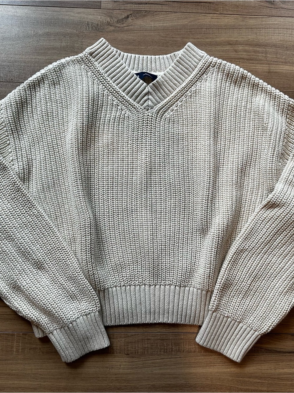 GAP Women's Cotton Cropped Shaker Knit Sweater in Chino